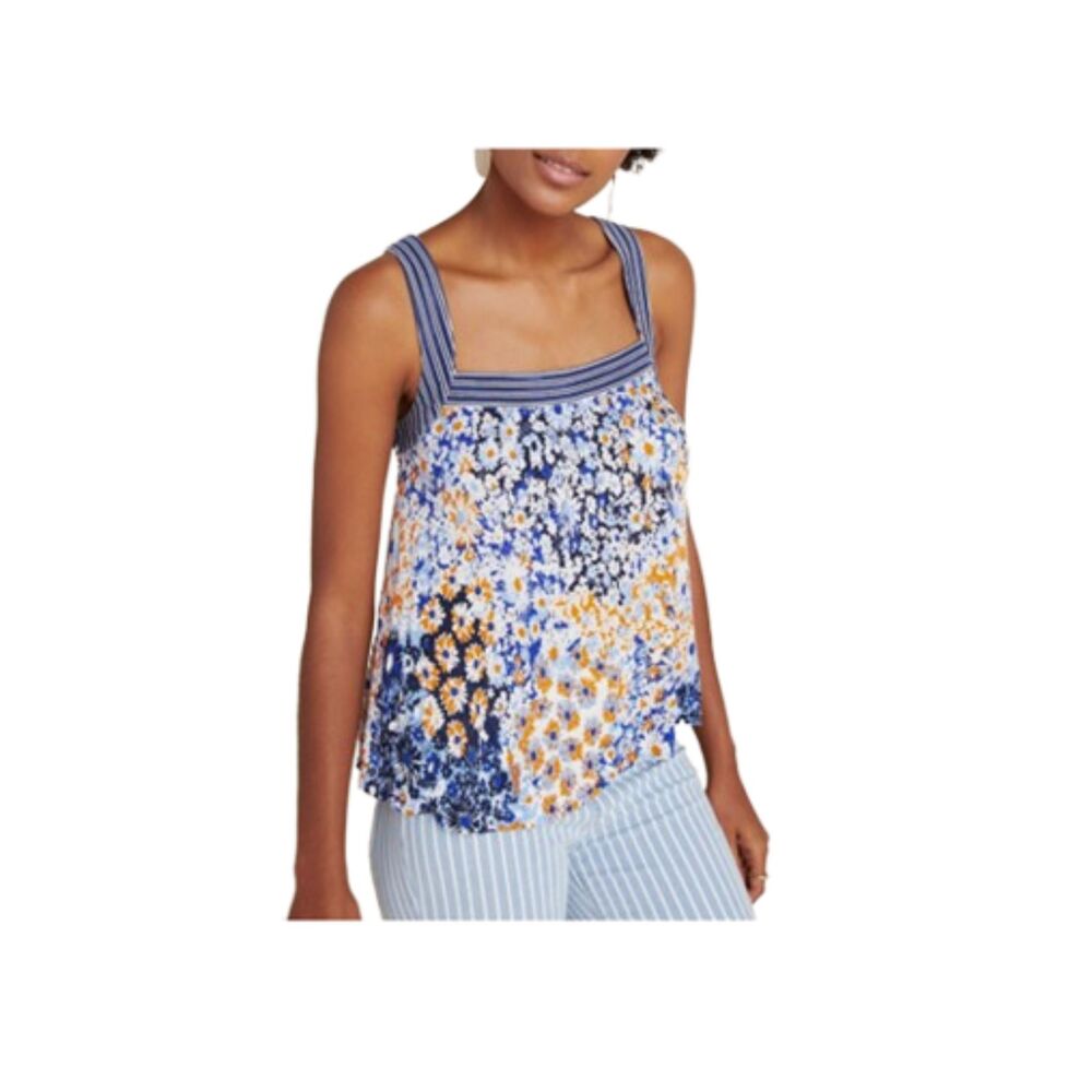 Maeve for Anthropologie Caryn Square Neck Tank Floral Striped Top Size Medium